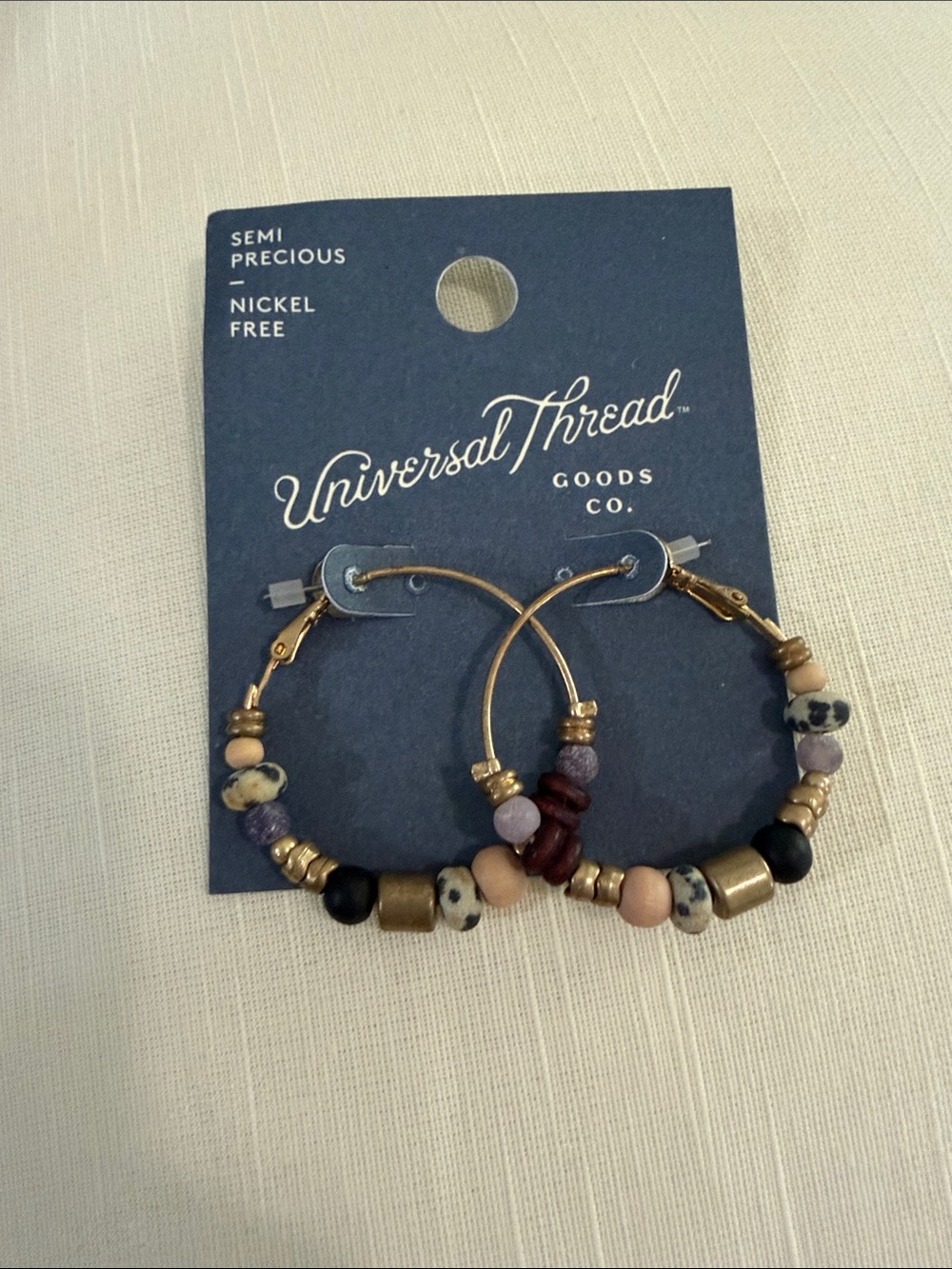 Universal Thread Gold-Tone Hoop Earrings with Mixed Beige, Black & Purple Beads